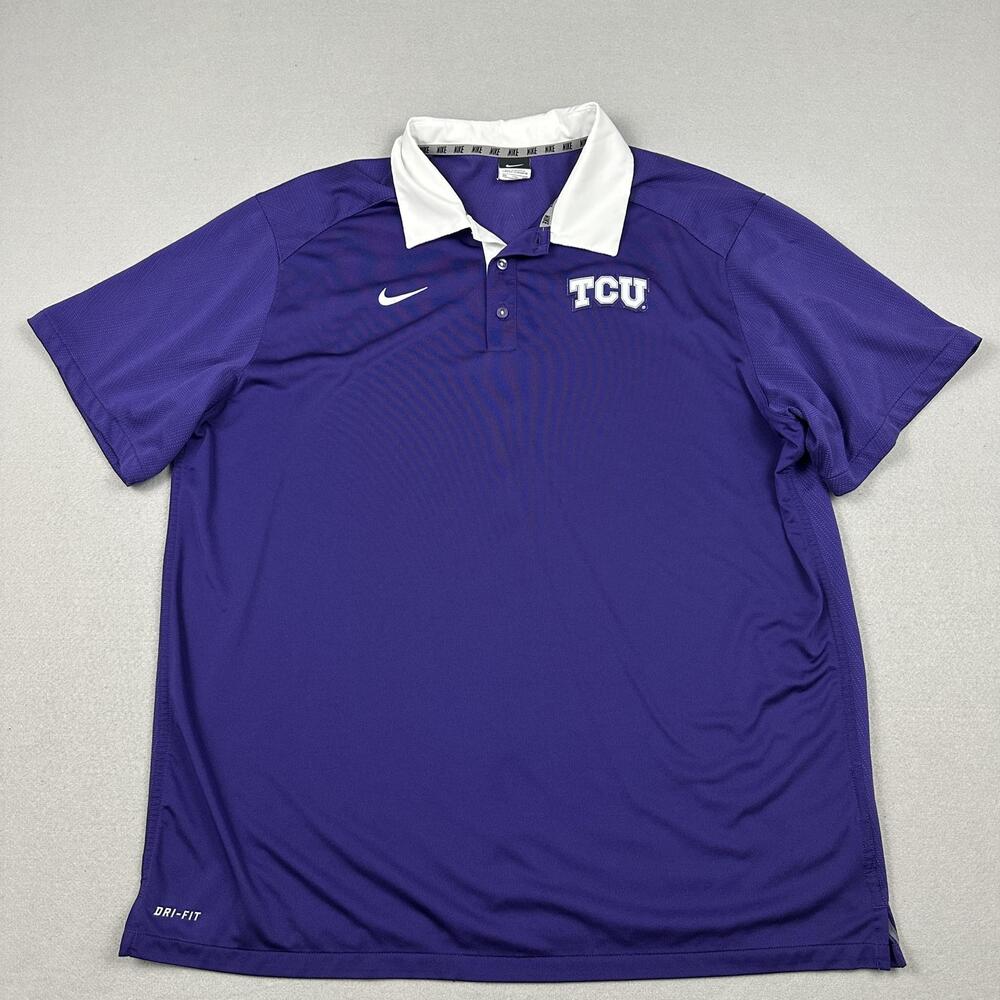 TCU Shirt Men 2XL Purple Nike NCAA Football Dri-FIT College Polo Pullover XXL